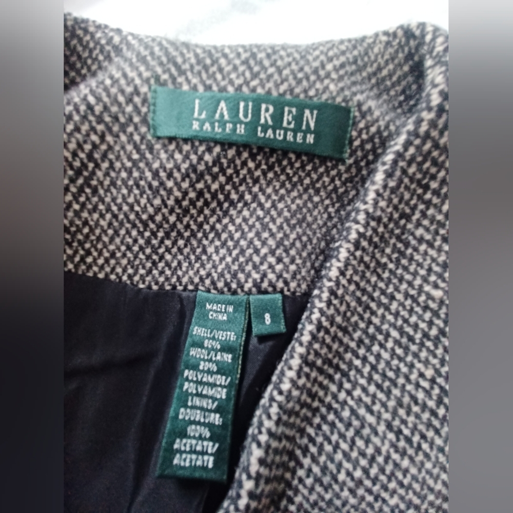 Lauren Ralph Lauren Sz 8 Tweed Lined Wool Blend Jacket Blazer Asymmetrical - Picture 3 of 5